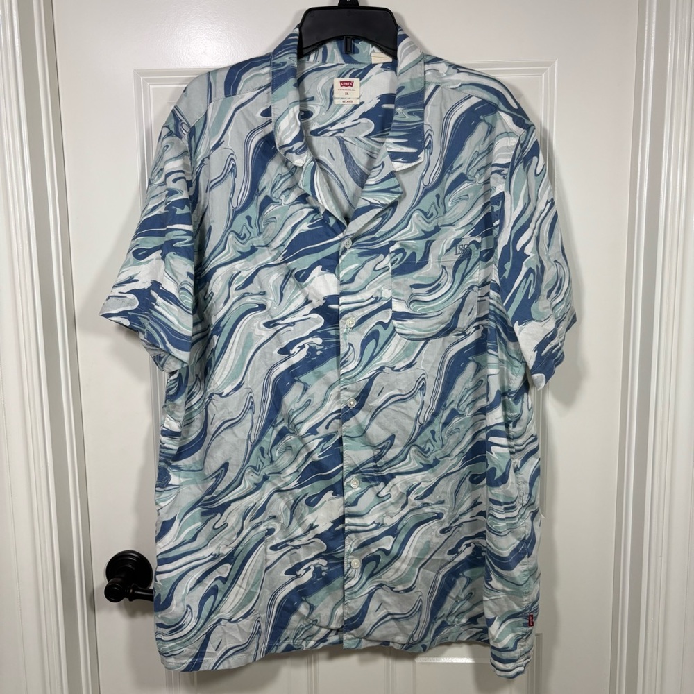 Levi's Short Sleeve Button Down Marble Print Shirt Men’s XL Blue